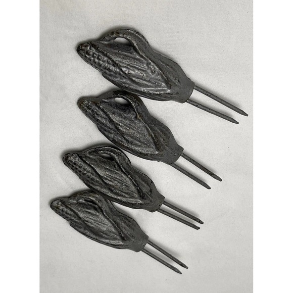 LOT OF 4 Vintage ‎ Pewter Corn Cob Holder / Pick  3 Inch Metal Farmhouse Cottage - Picture 3 of 6